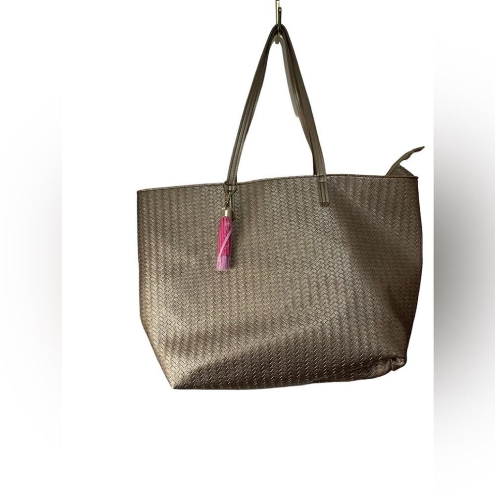Gold Large Faux Leather Braided Tote Bag